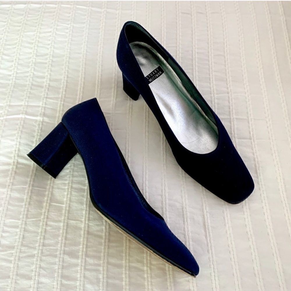 Vintage STUART WEITZMAN navy blue fabric heels
